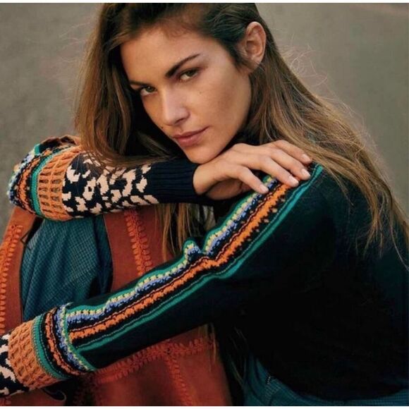 FREE PEOPLE Switch It Up Cuff Thermal Top Knit Sleeve Black XS - Picture 1 of 8